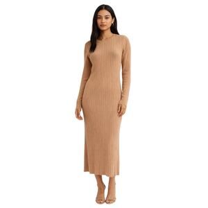 WAYF Dede x Emily Holly Ribbed Knit Midi Dress Long Sleeve